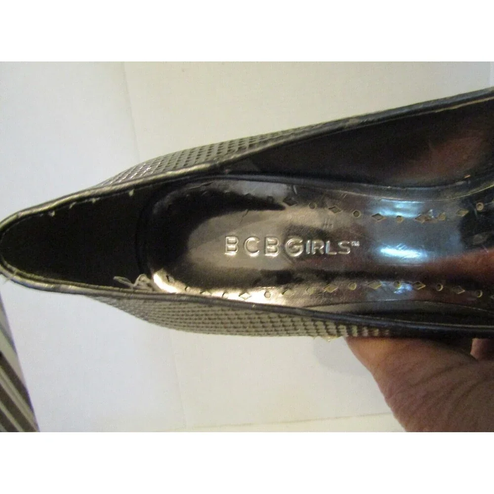 BCBGirls Heels Metallic Gunmetal Gray Block Leather Textured Shoes Size 9B